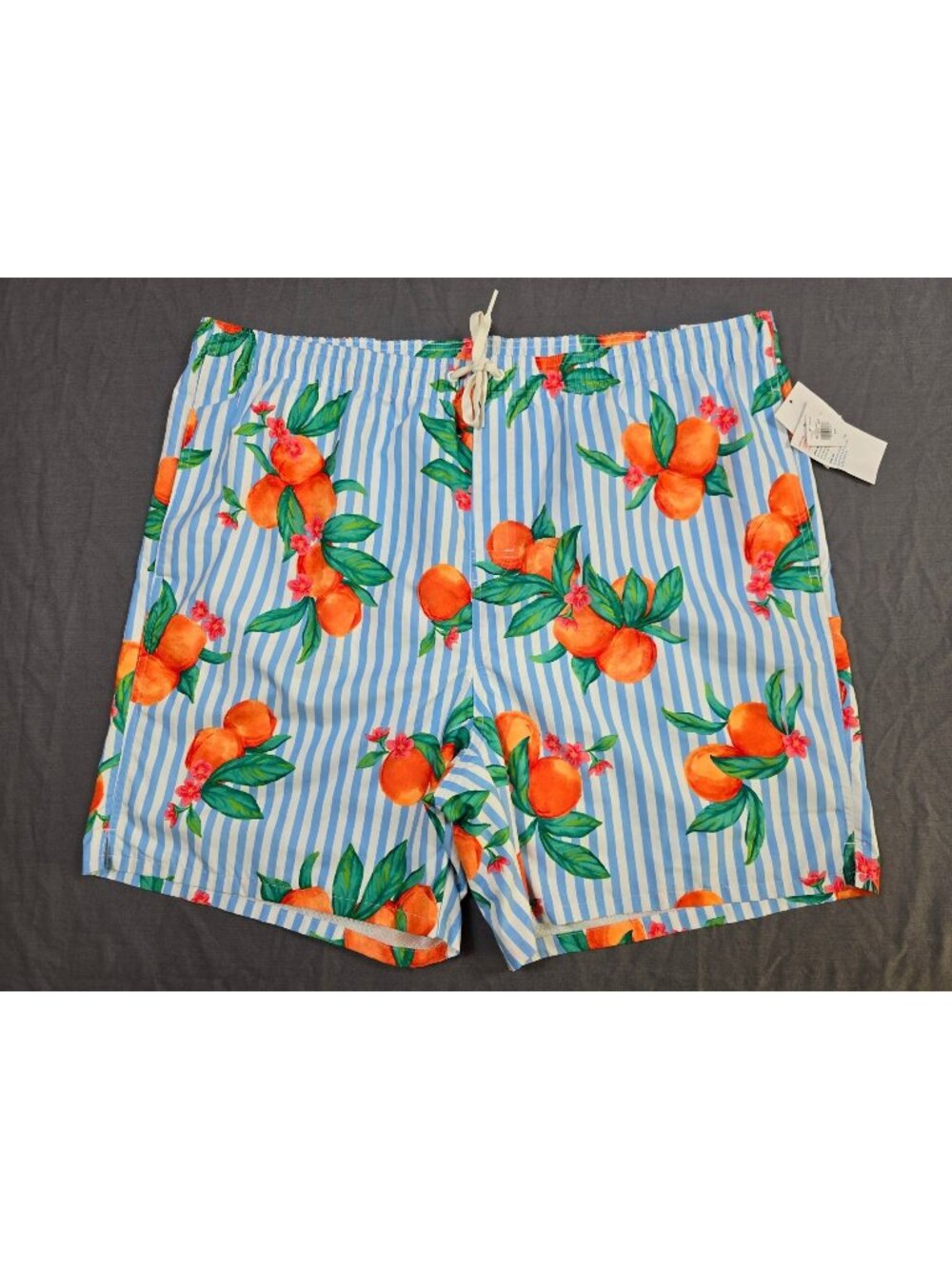 Old Navy XXL Mens Blue & White Striped Swim Shorts With Orange Print NEW